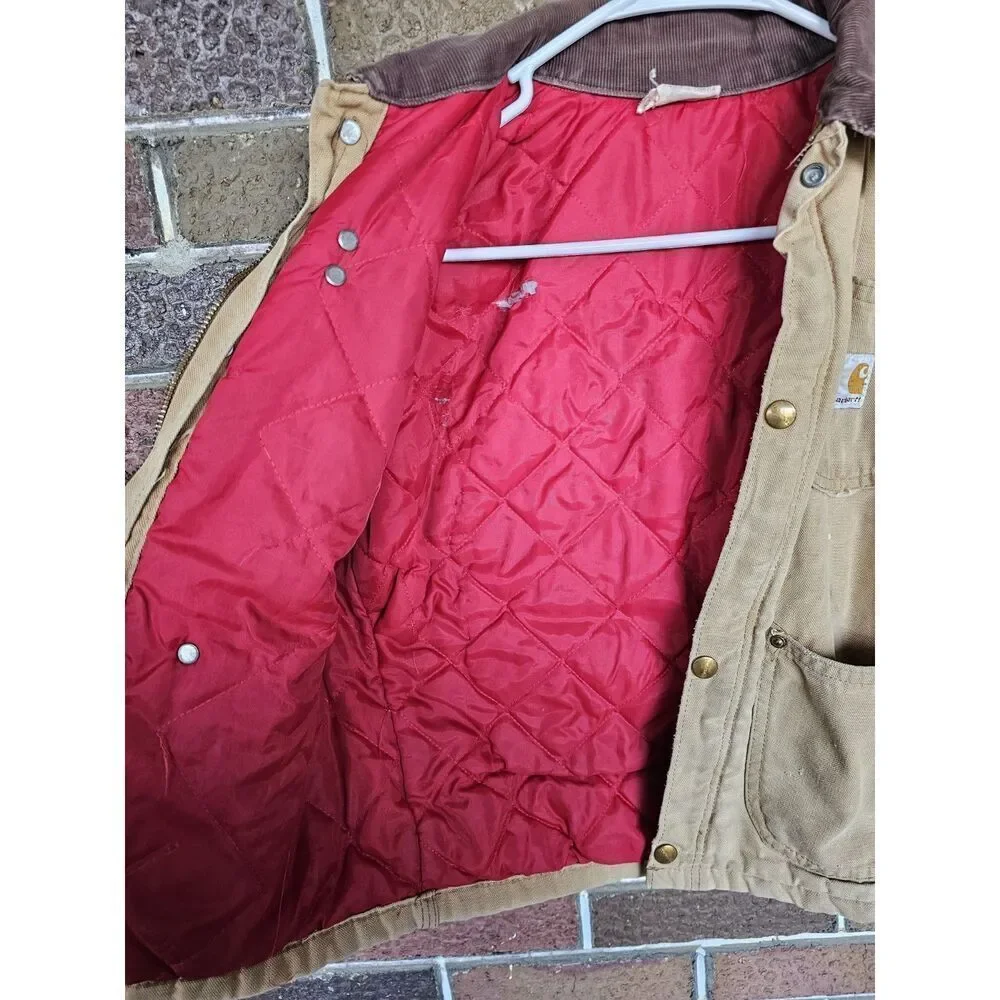 Vtg Carhartt Barn Chore Coat Jacket‎ Sz Youth 10 Brown Coon Hunt With plotts USA